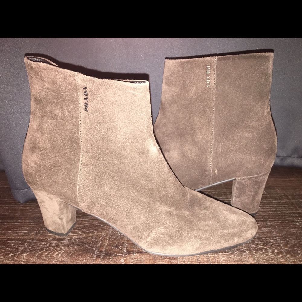 Brown Suede Prada Booties 37.5 With Box
